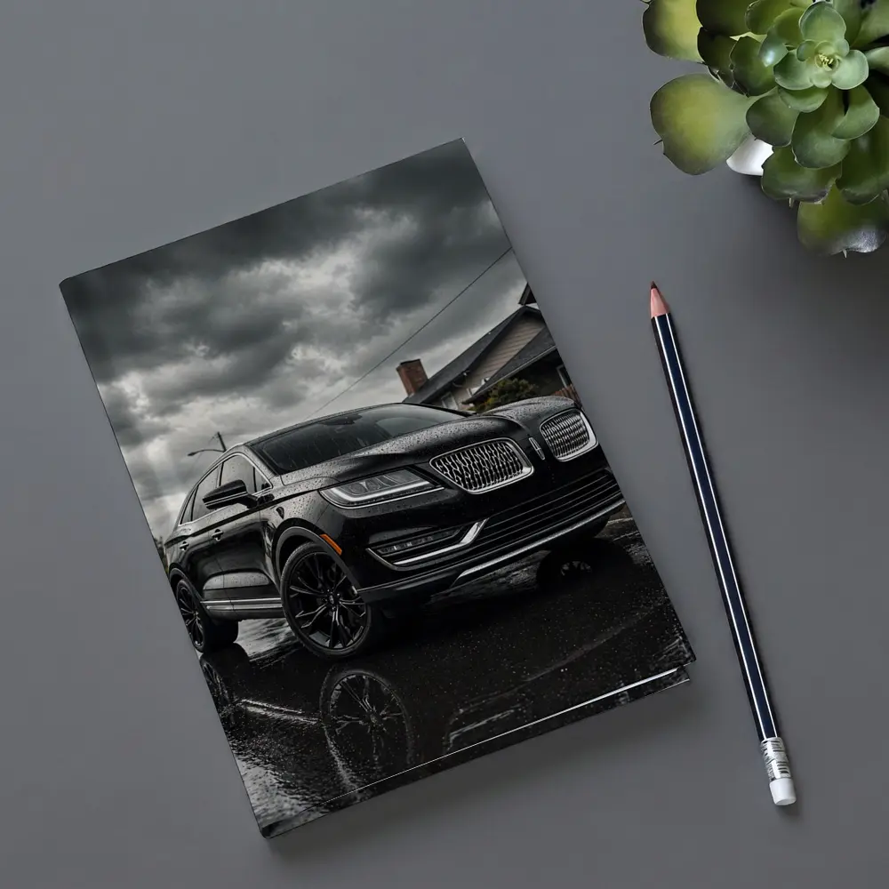 Lincoln MKZ Black SUV Rainy Street Scene – Notebooks