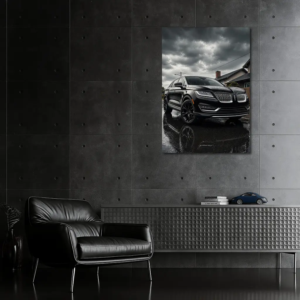 Lincoln MKZ Black SUV Rainy Street Scene – Wall Art