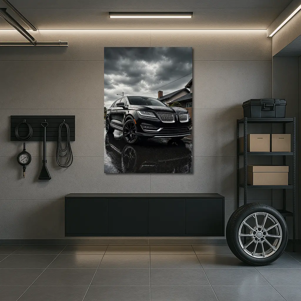 Lincoln MKZ Black SUV Rainy Street Scene – Wall Art