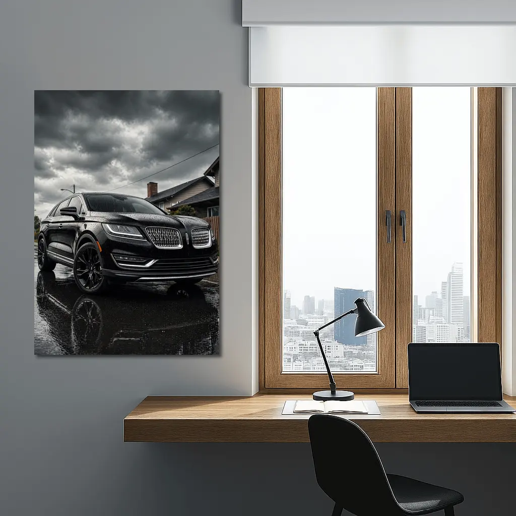 Lincoln MKZ Black SUV Rainy Street Scene – Wall Art