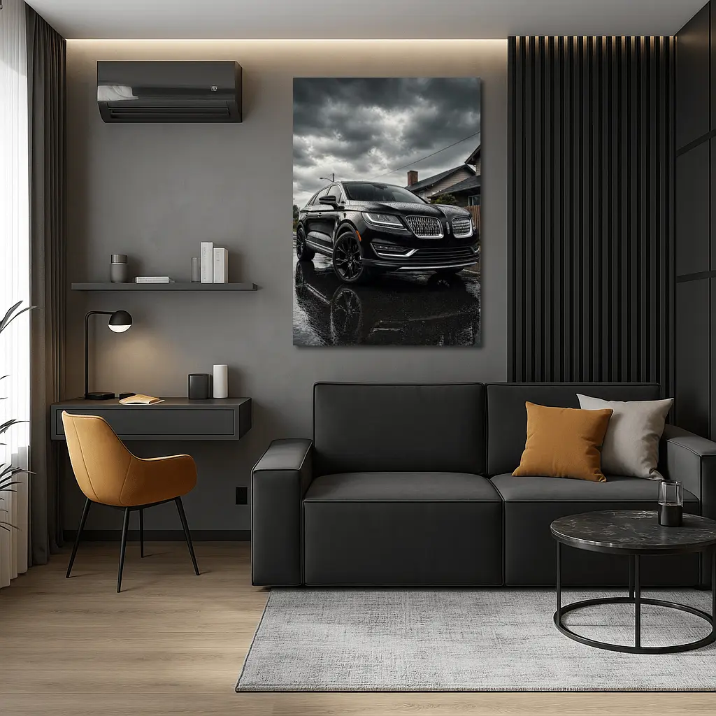 Lincoln MKZ Black SUV Rainy Street Scene – Wall Art