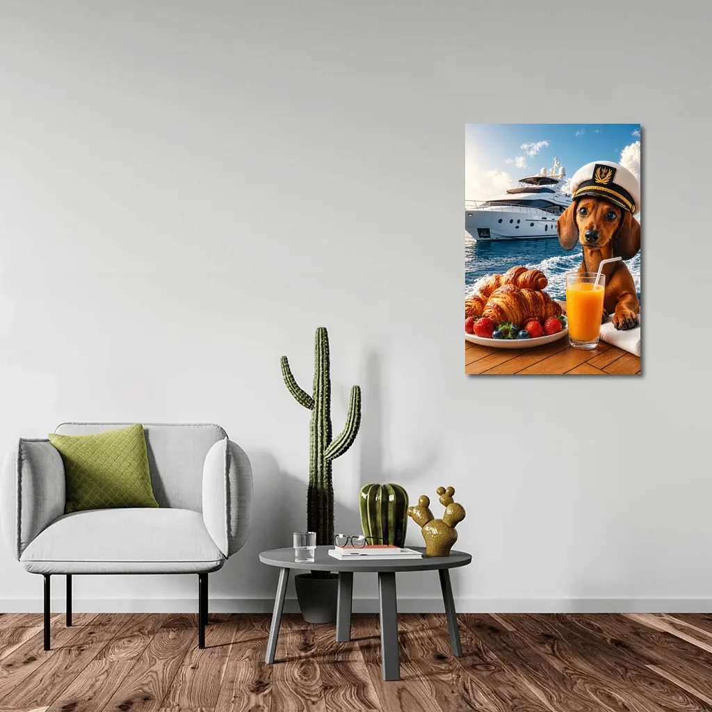 Dachshund Captain on Yacht Morning Breakfast – Wall Art