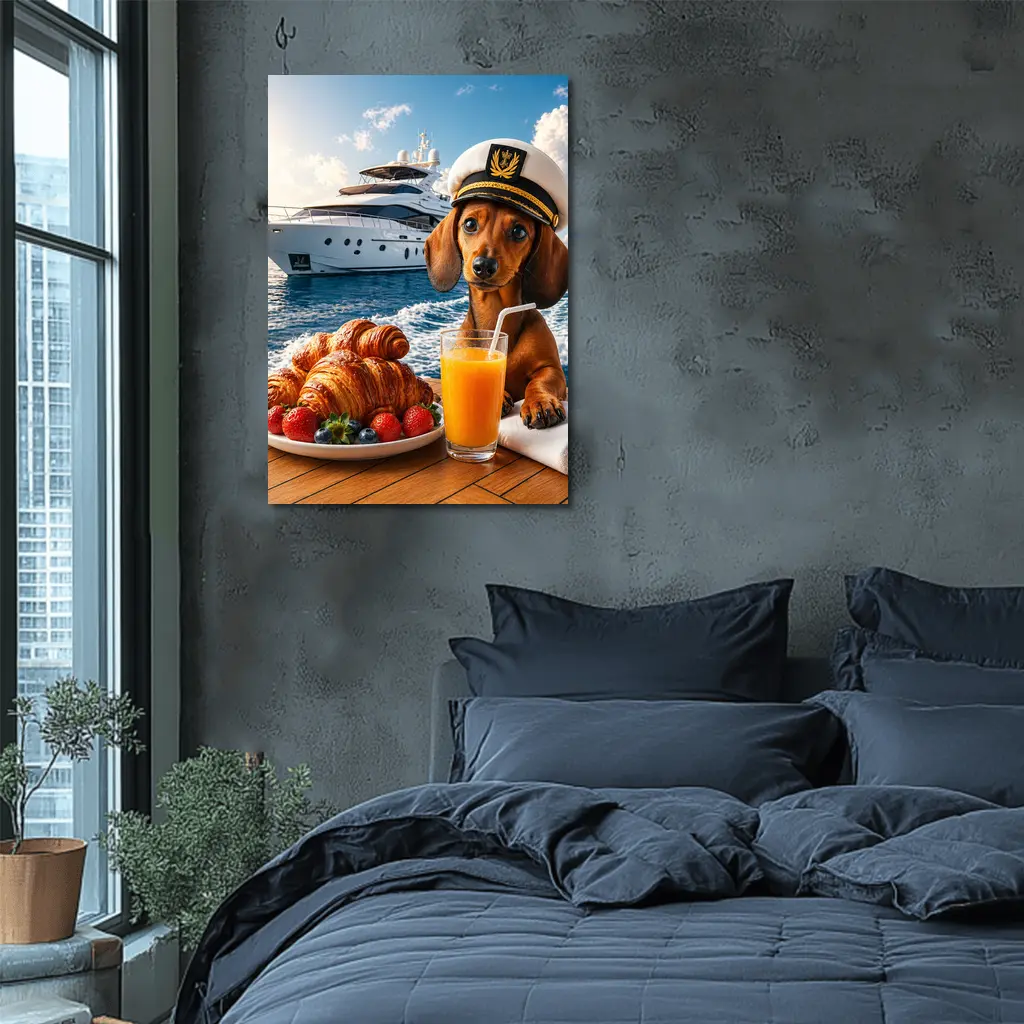 Dachshund Captain on Yacht Morning Breakfast – Wall Art