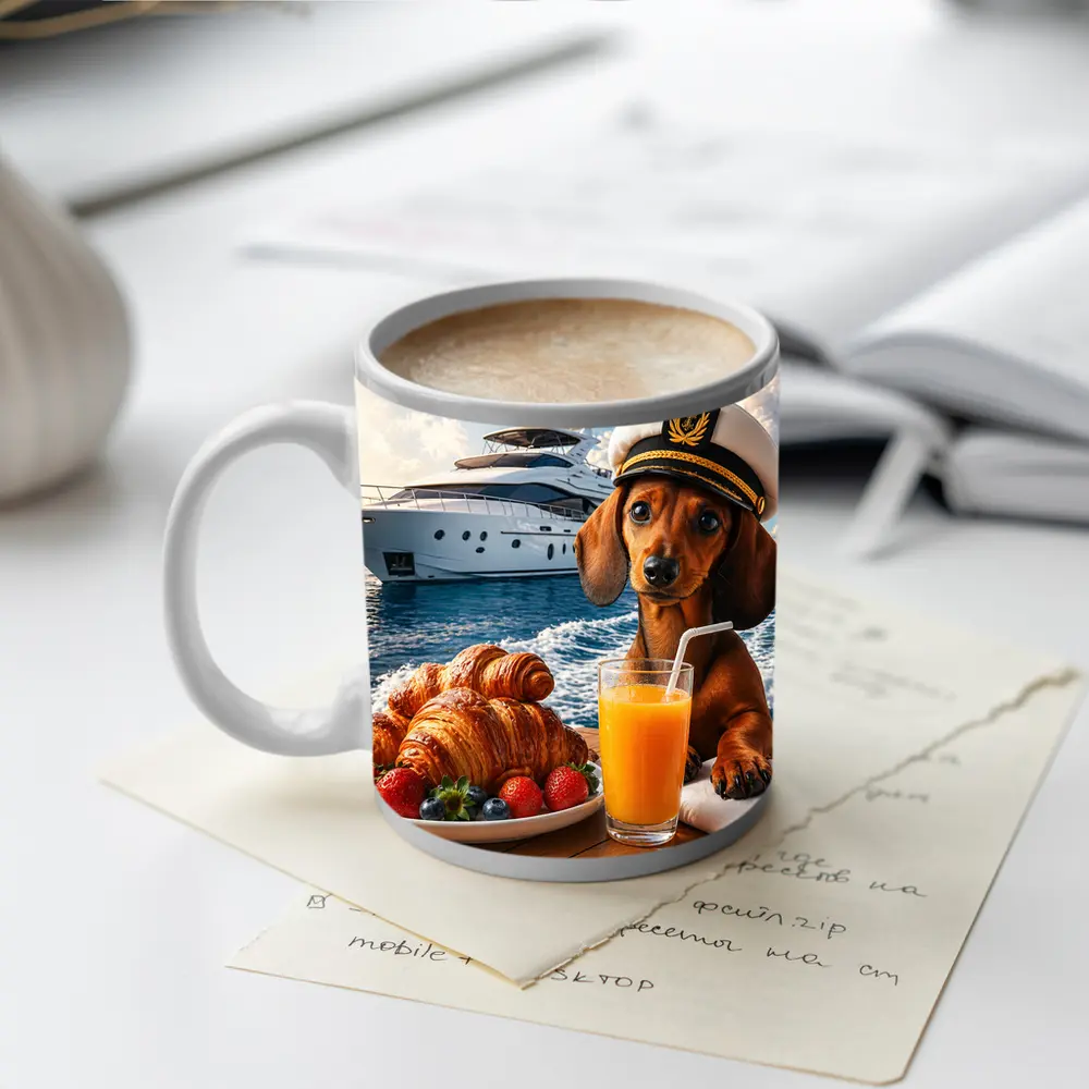 Dachshund Captain on Yacht Morning Breakfast – Mugs