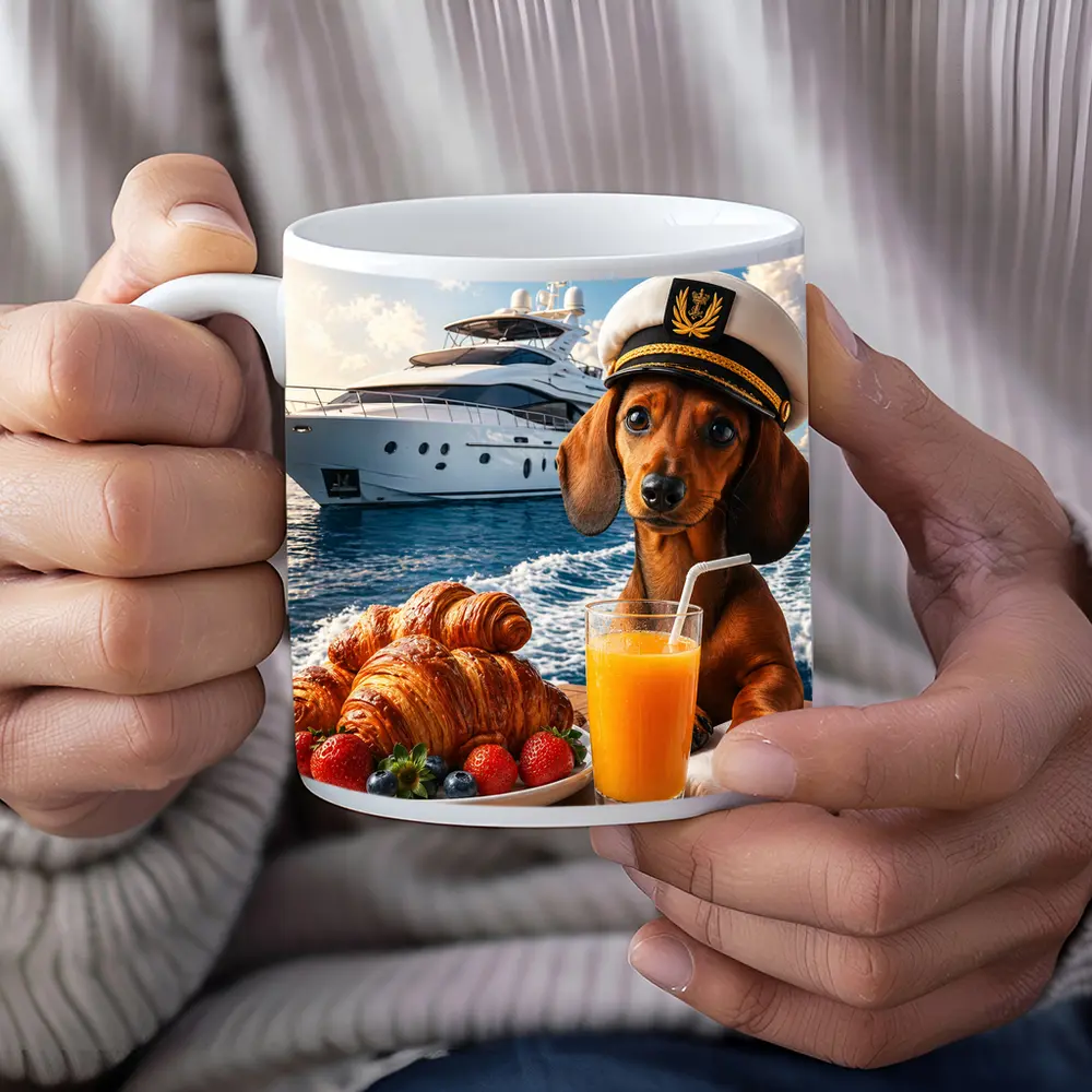Dachshund Captain on Yacht Morning Breakfast – Mugs