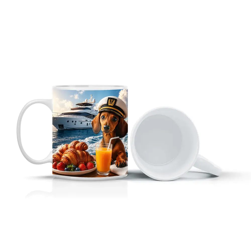Dachshund Captain on Yacht Morning Breakfast – Mugs