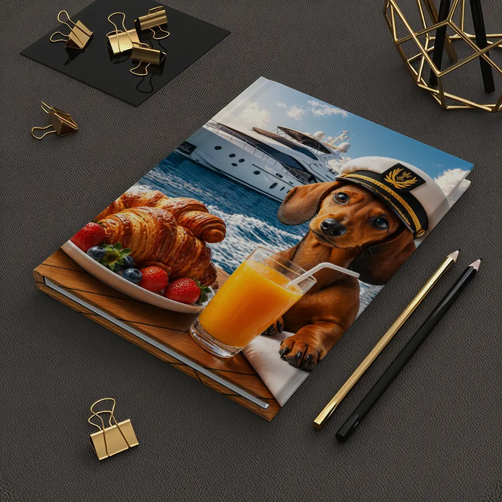 Dachshund Captain on Yacht Morning Breakfast – Notebooks