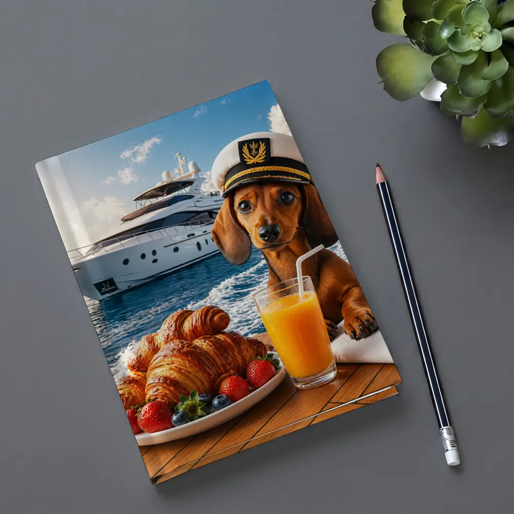 Dachshund Captain on Yacht Morning Breakfast – Notebooks