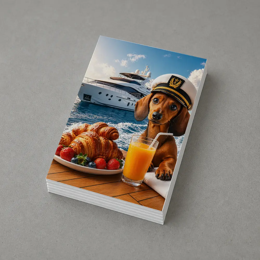 Dachshund Captain on Yacht Morning Breakfast – Postcards