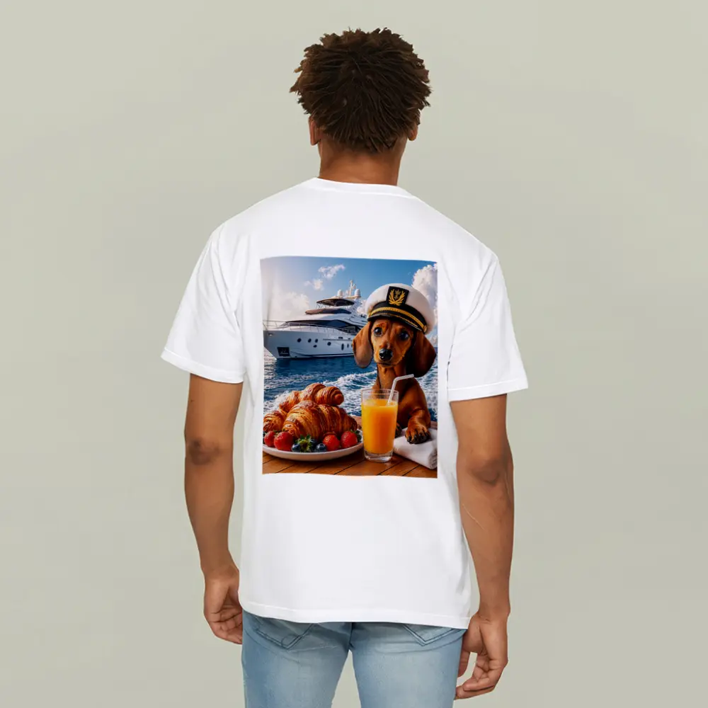 Dachshund Captain on Yacht Morning Breakfast – T-Shirts