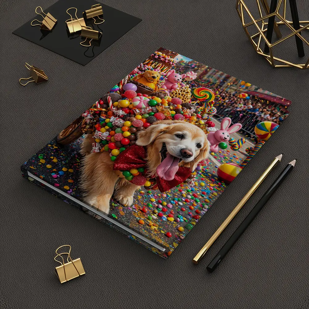 Golden Retriever Covered in Candy Parade Street – Notebooks
