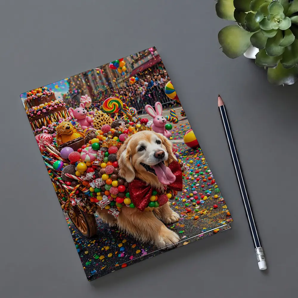 Golden Retriever Covered in Candy Parade Street – Notebooks