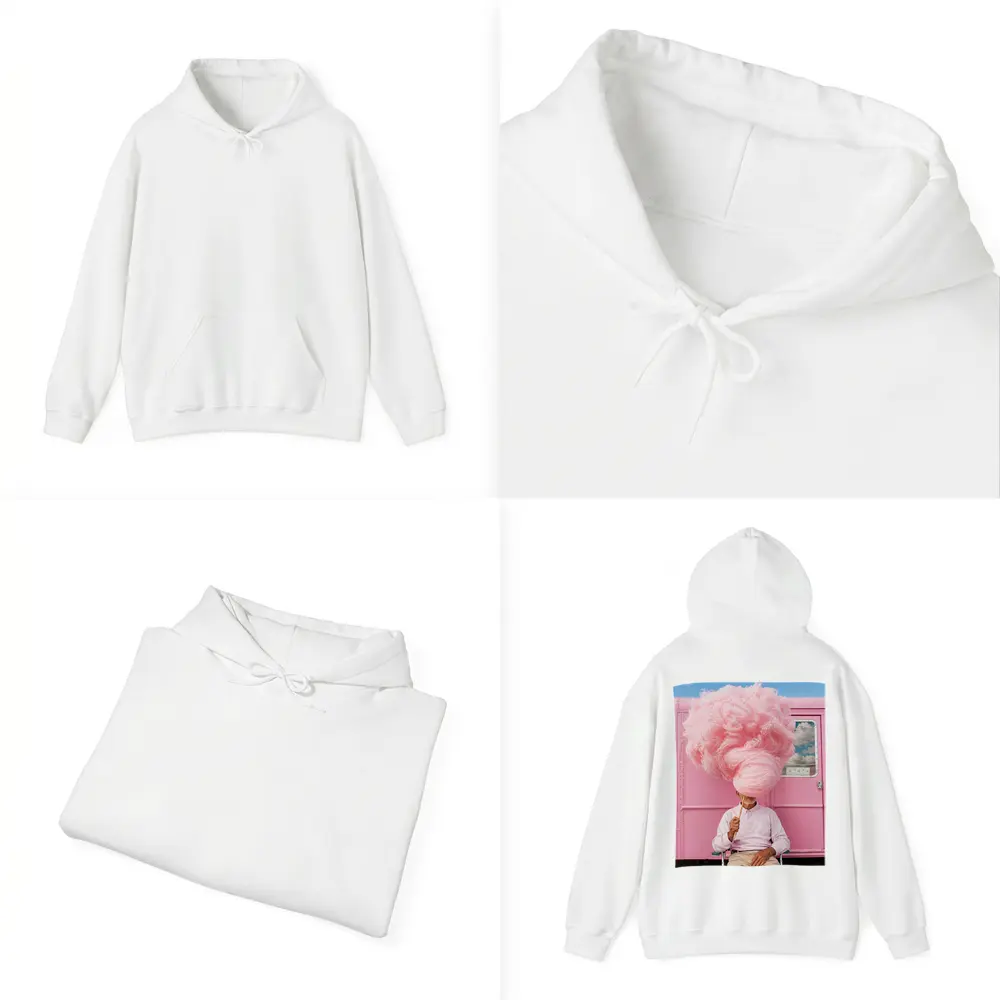 Man Holding Giant Pink Cotton Candy Outdoors – Hoodies