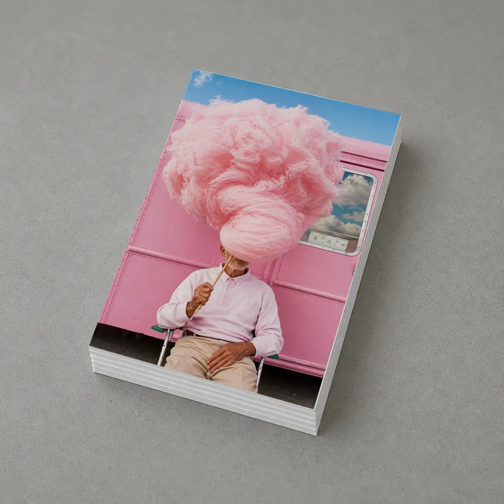 Man Holding Giant Pink Cotton Candy Outdoors – Postcards