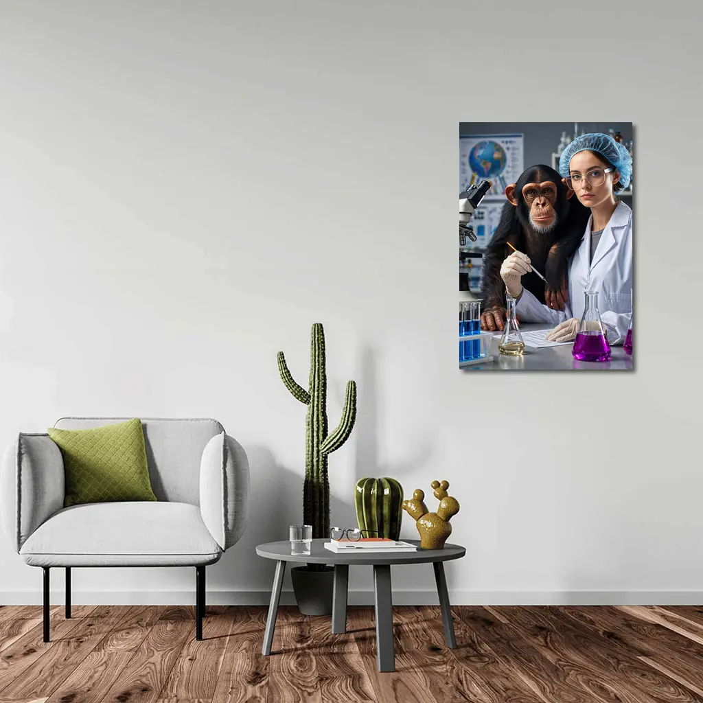 Chimpanzee Scientist Woman Lab Research – Wall Art