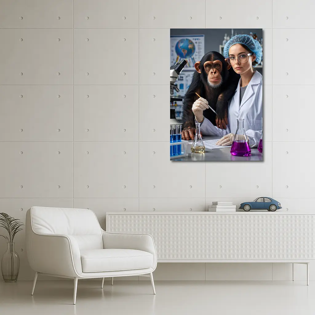 Chimpanzee Scientist Woman Lab Research – Wall Art