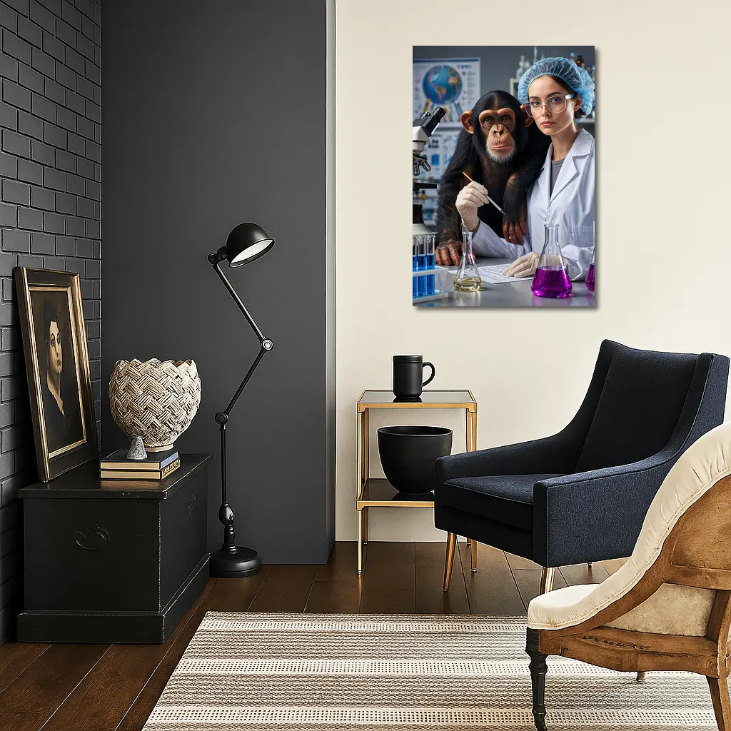 Chimpanzee Scientist Woman Lab Research – Wall Art