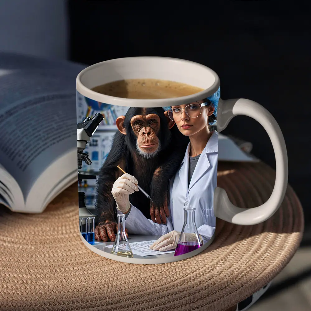 Chimpanzee Scientist Woman Lab Research – Mugs