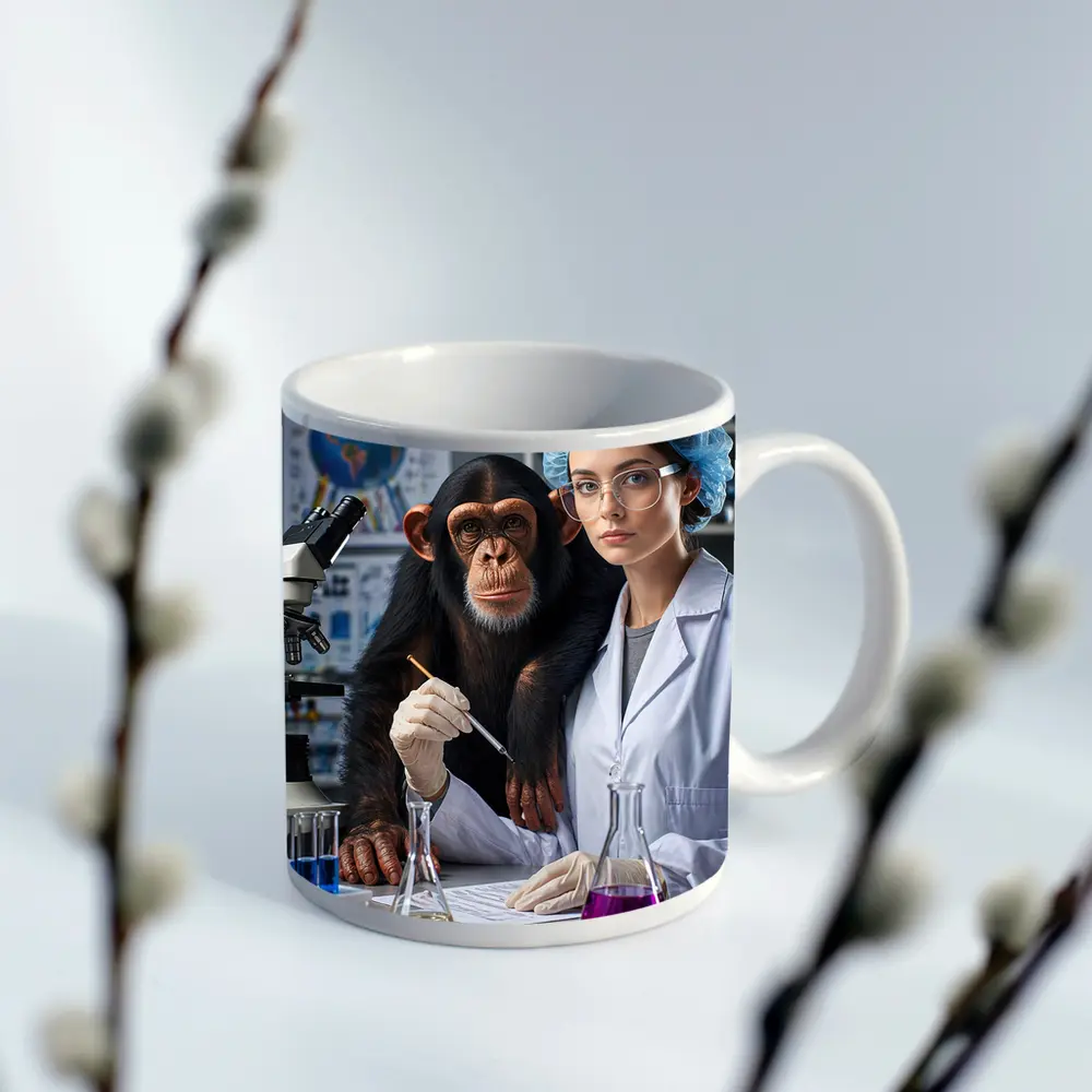 Chimpanzee Scientist Woman Lab Research – Mugs