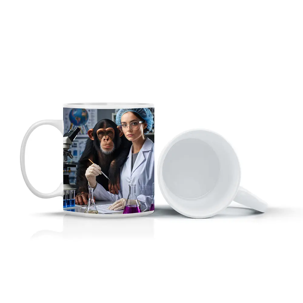 Chimpanzee Scientist Woman Lab Research – Mugs