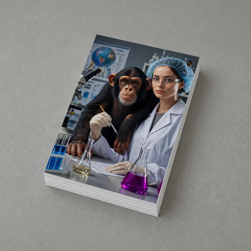 Chimpanzee Scientist Woman Lab Research – Postcards