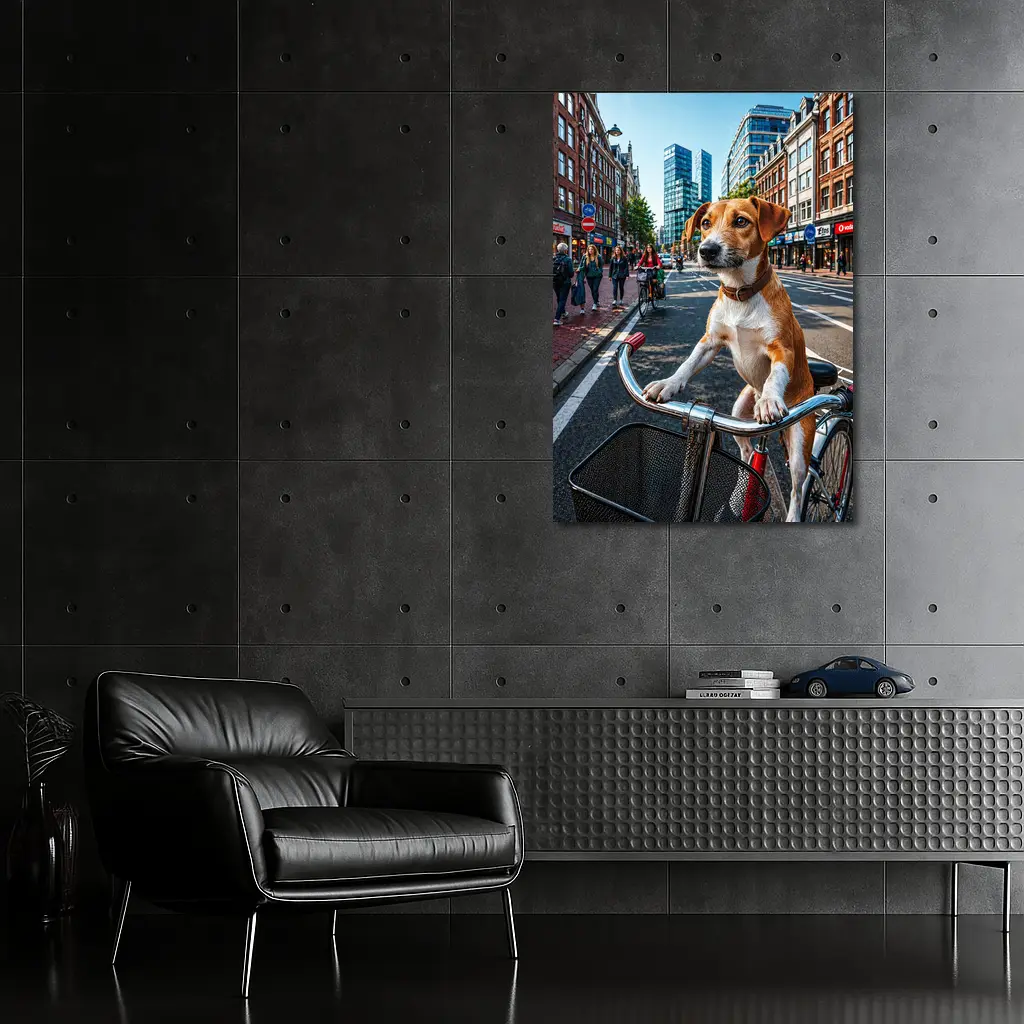 Jack Russell Terrier Riding Bicycle City Street – Wall Art