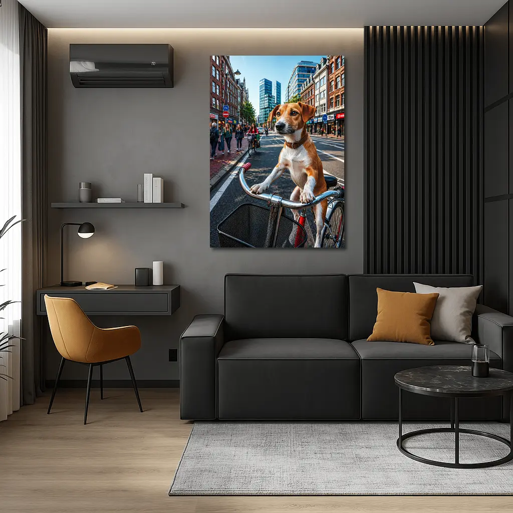 Jack Russell Terrier Riding Bicycle City Street – Wall Art