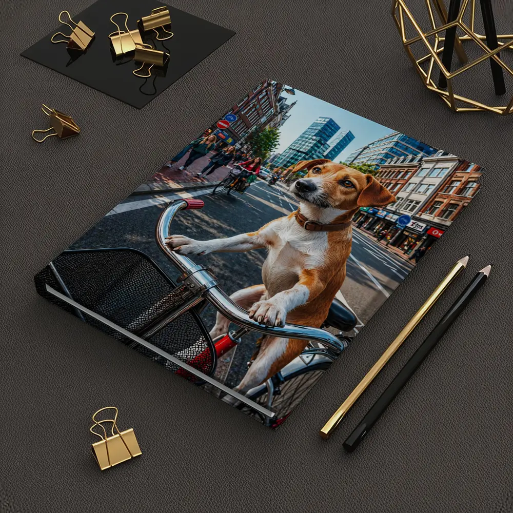 Jack Russell Terrier Riding Bicycle City Street – Notebooks