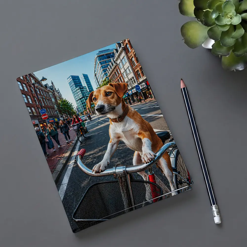 Jack Russell Terrier Riding Bicycle City Street – Notebooks