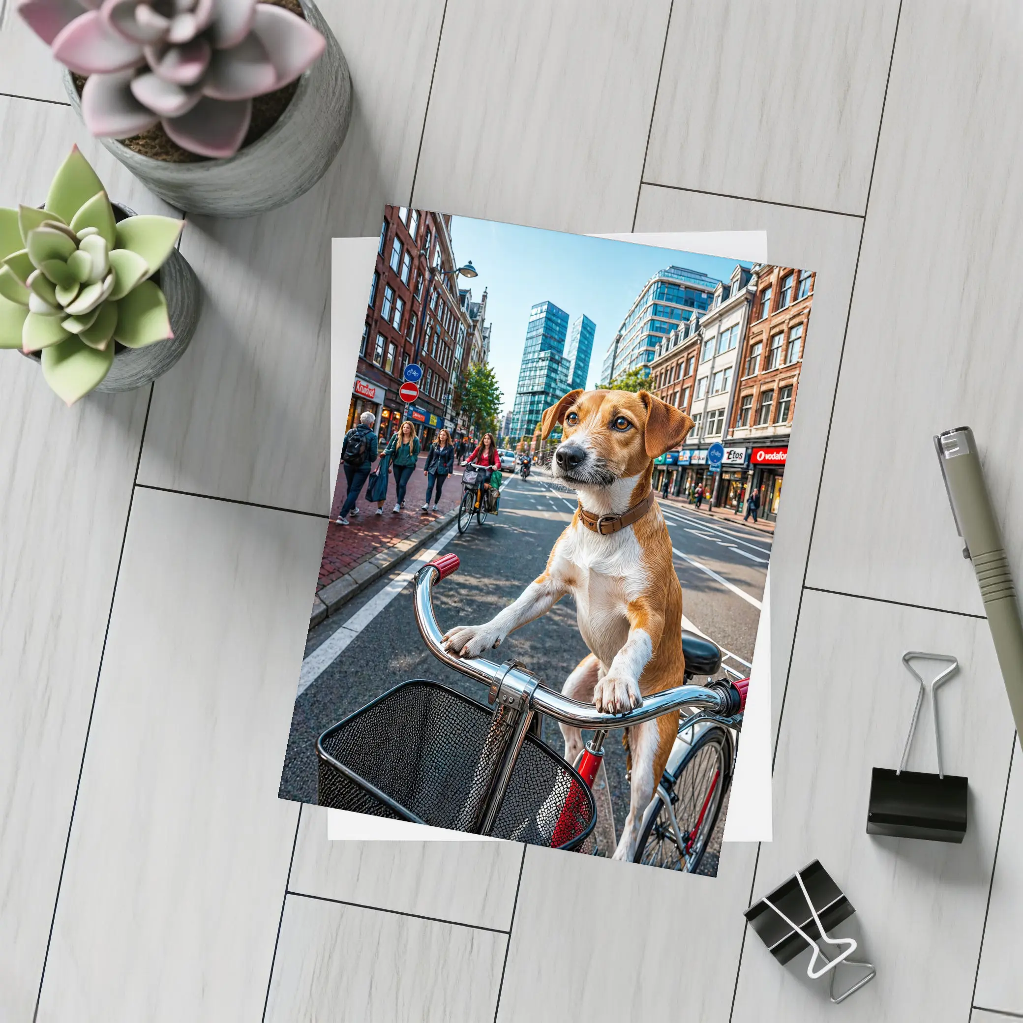 Jack Russell Terrier Riding Bicycle City Street – Postcards