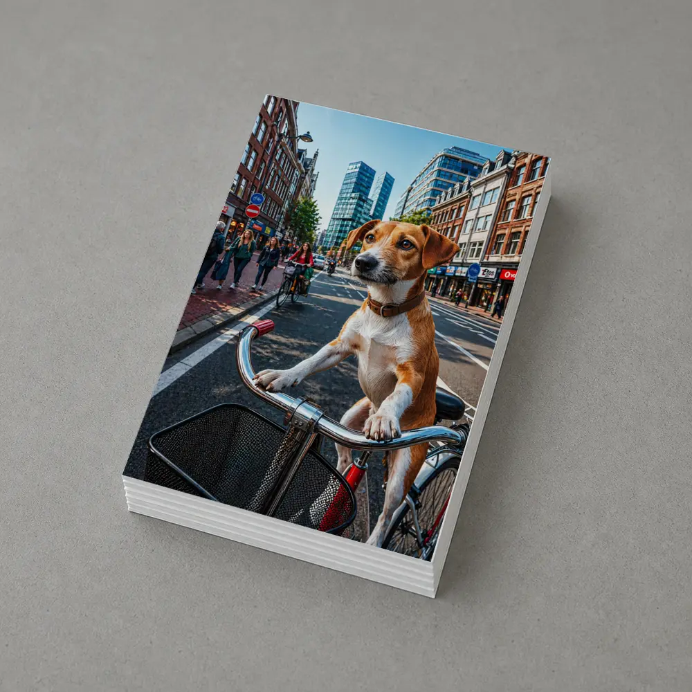Jack Russell Terrier Riding Bicycle City Street – Postcards