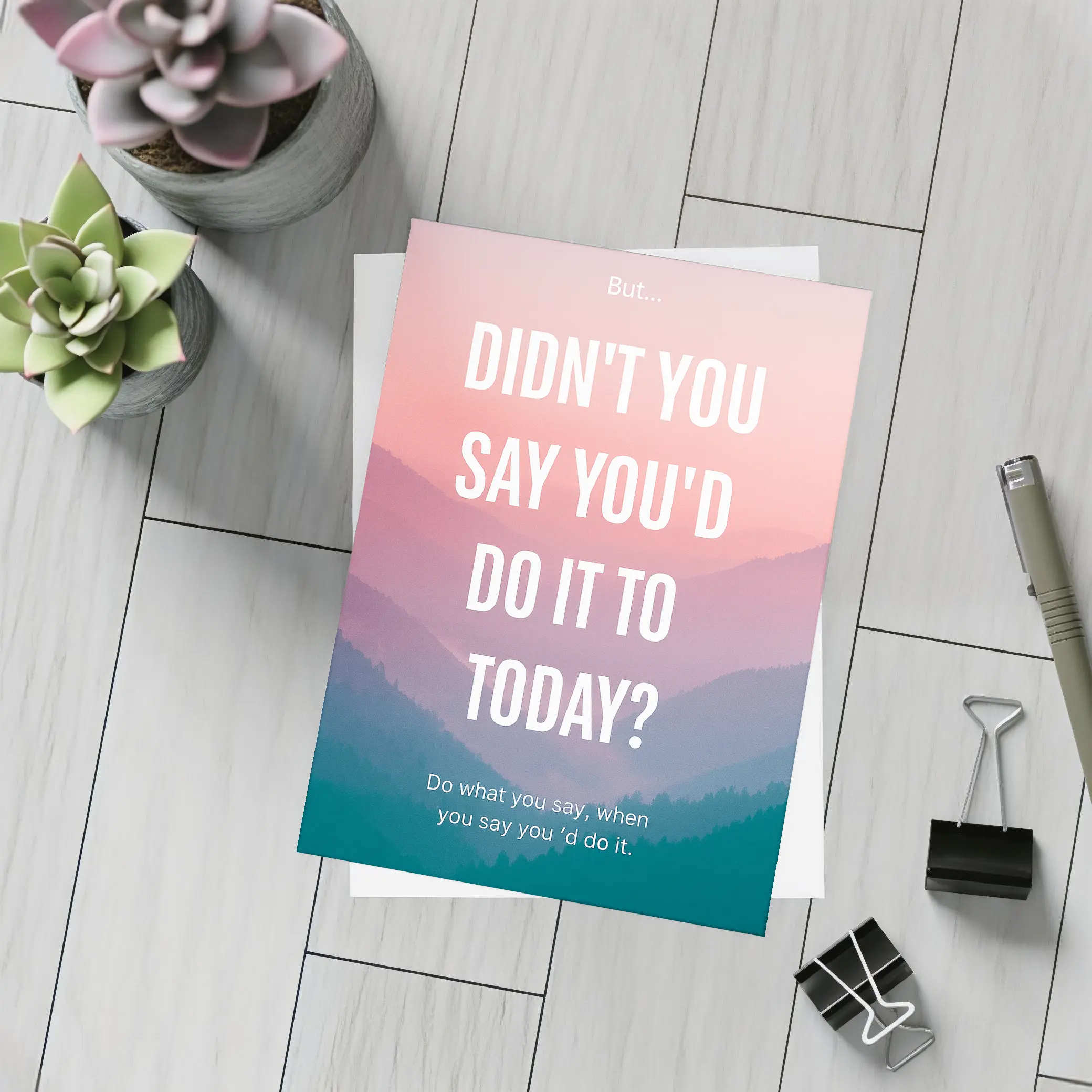 Motivational Quote Pink Mountain Sunrise Landscape – Postcards