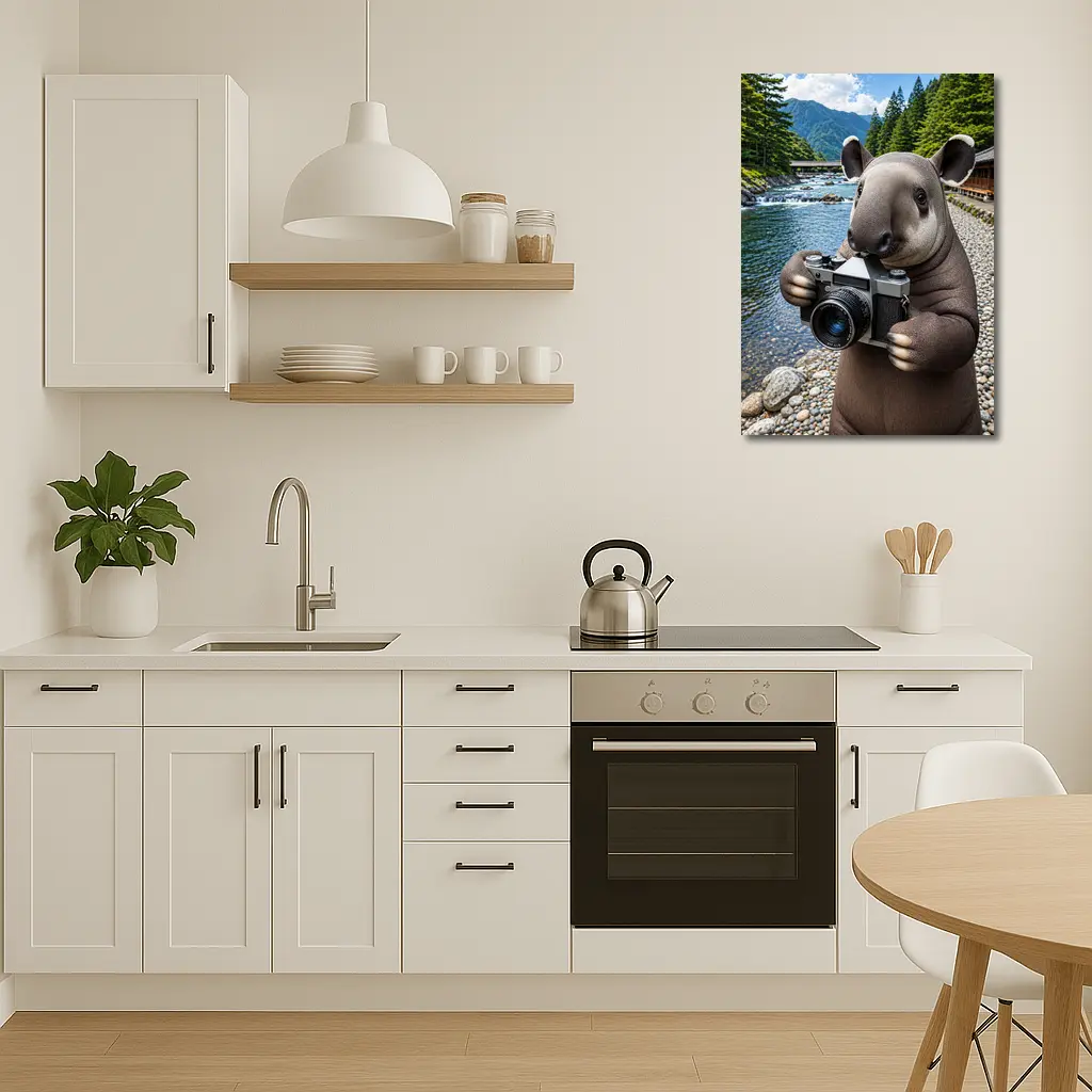 Tapir Photographer by Japanese Mountain River – Wall Art