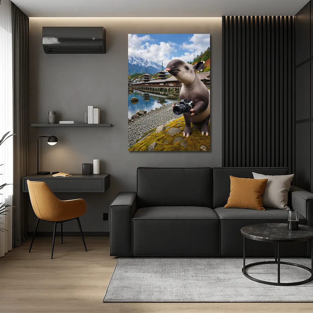 Tapir Tourist Holding Camera Japanese Temple – Wall Art