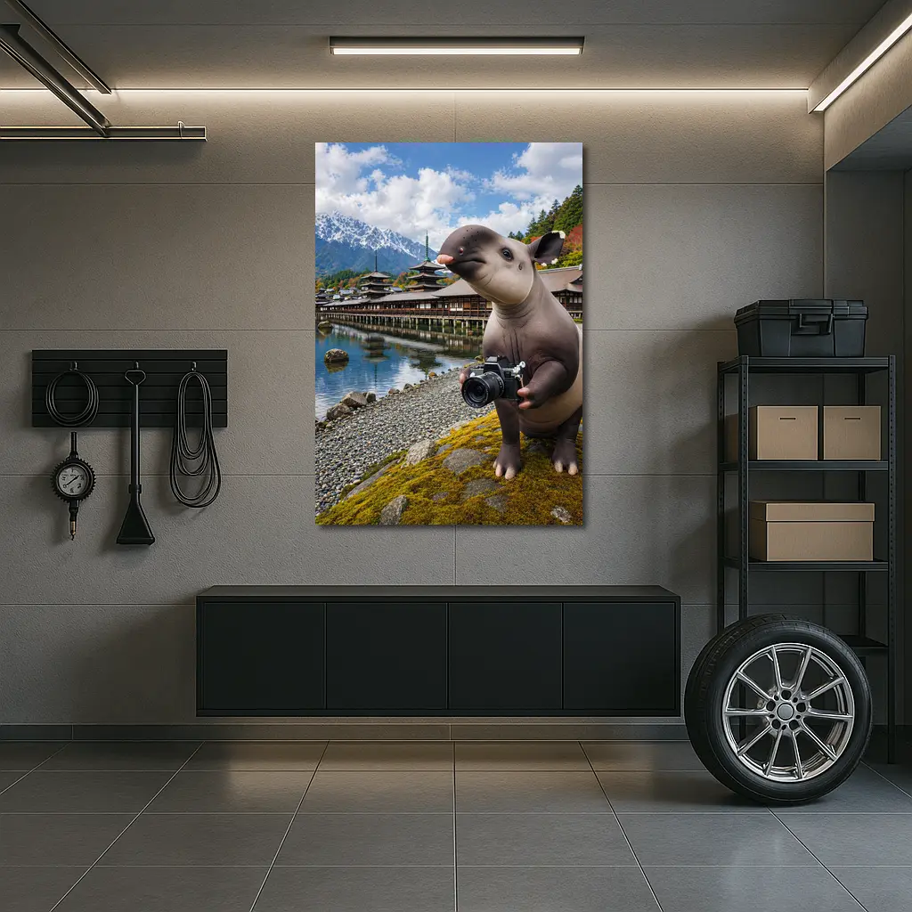 Tapir Tourist Holding Camera Japanese Temple – Wall Art