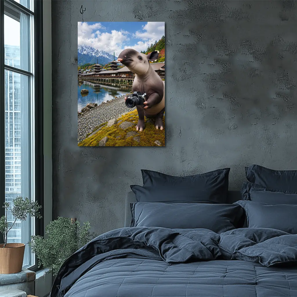 Tapir Tourist Holding Camera Japanese Temple – Wall Art
