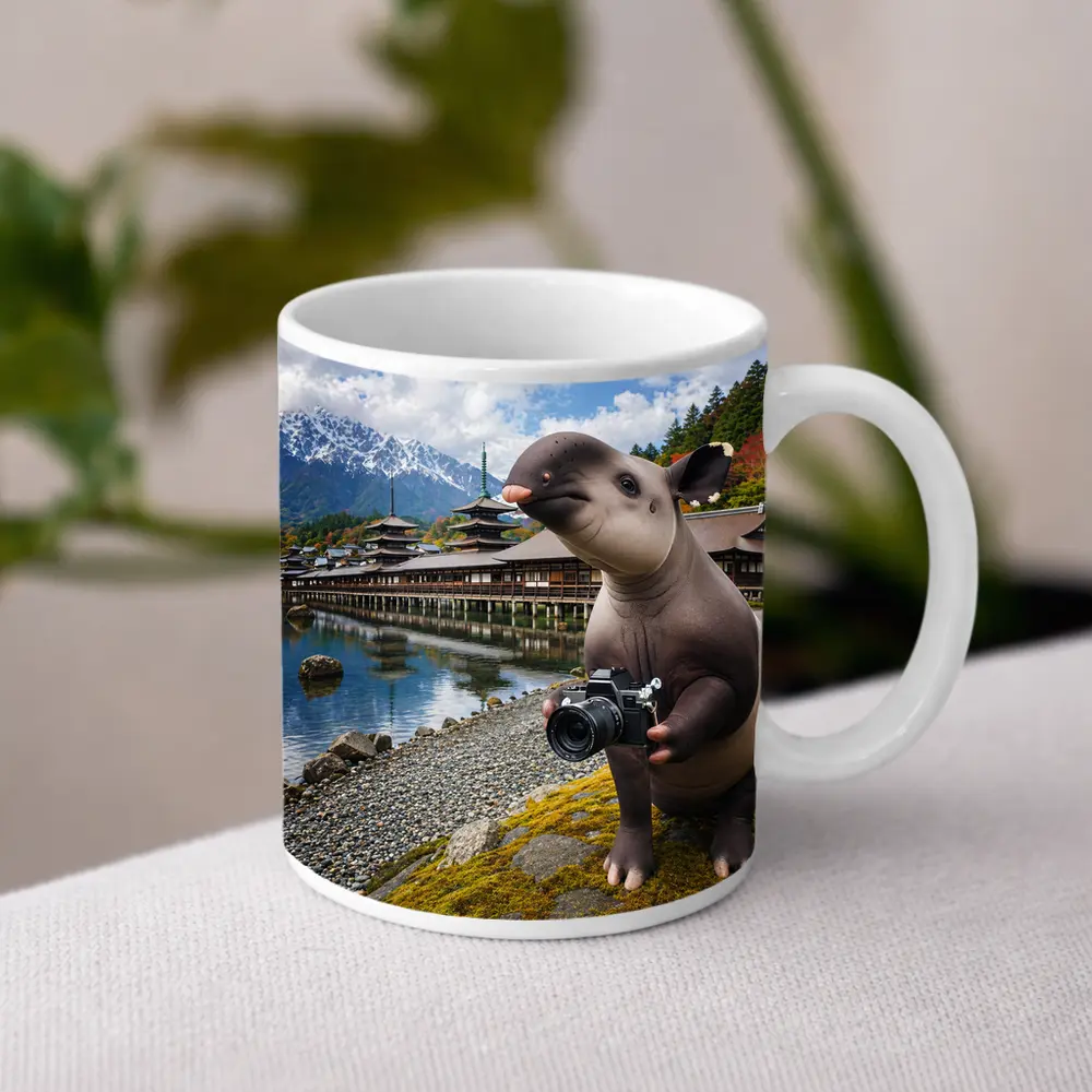 Tapir Tourist Holding Camera Japanese Temple – Mugs
