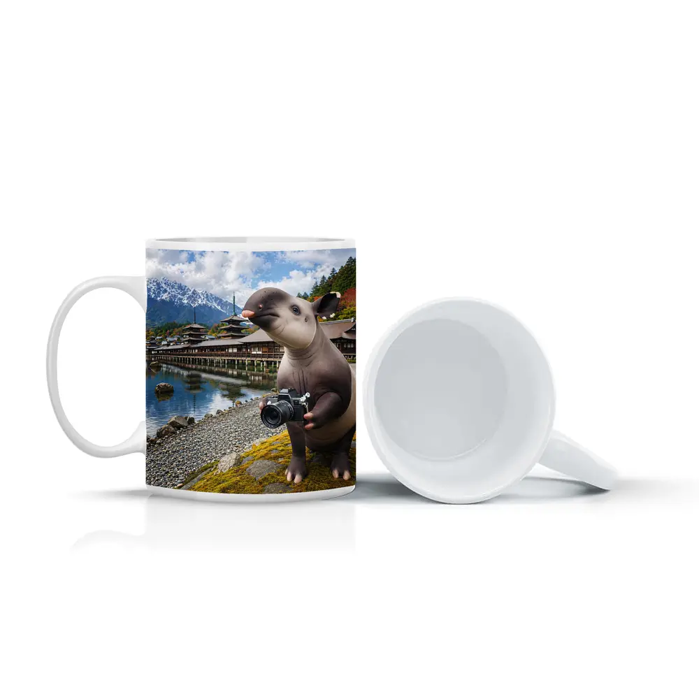 Tapir Tourist Holding Camera Japanese Temple – Mugs