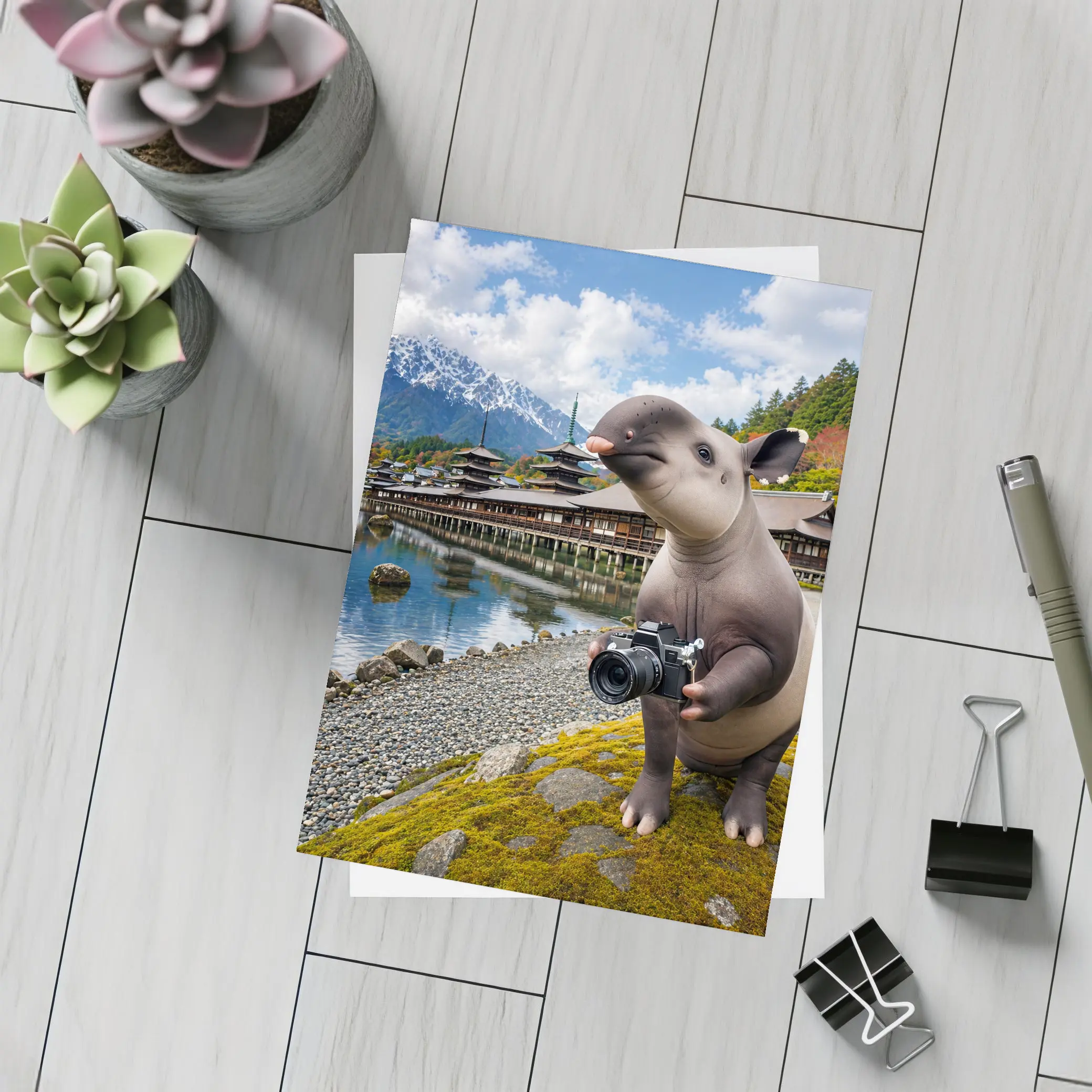 Tapir Tourist Holding Camera Japanese Temple – Postcards