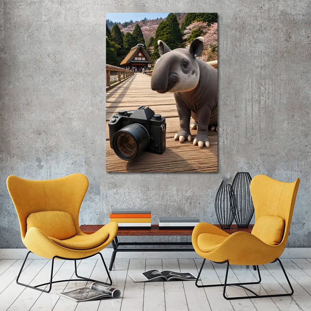 Tapir With Camera On Japanese Bridge – Wall Art