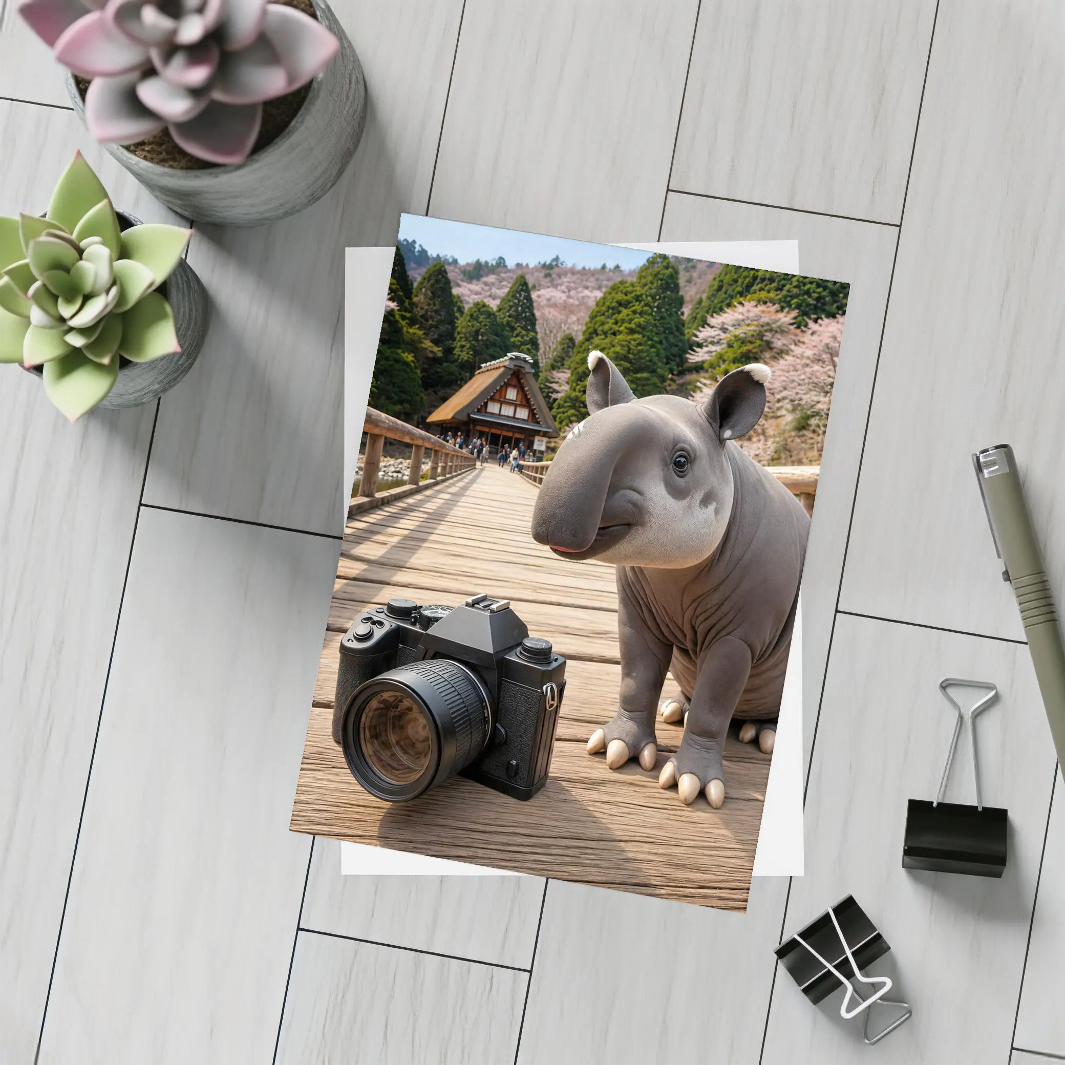 Tapir With Camera On Japanese Bridge – Postcards