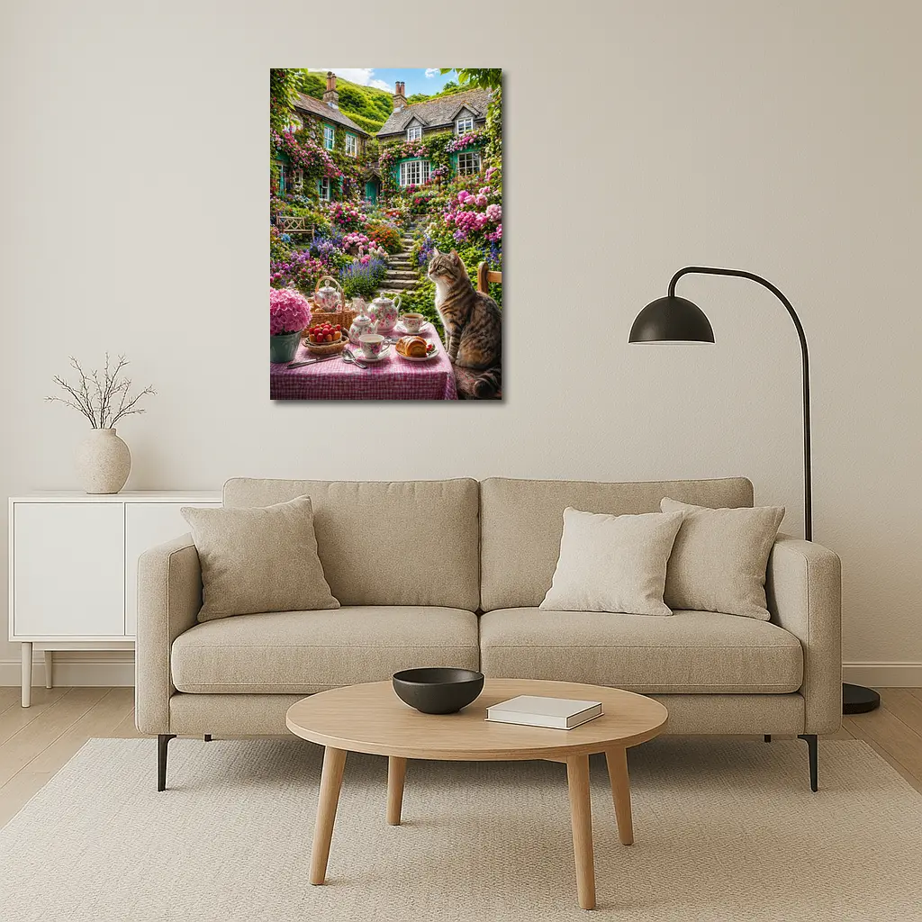 Tabby Cat English Cottage Garden Tea Setting – Wall Art