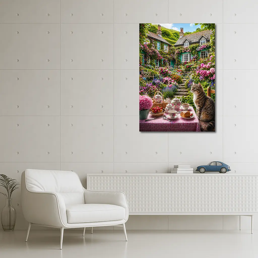 Tabby Cat English Cottage Garden Tea Setting – Wall Art