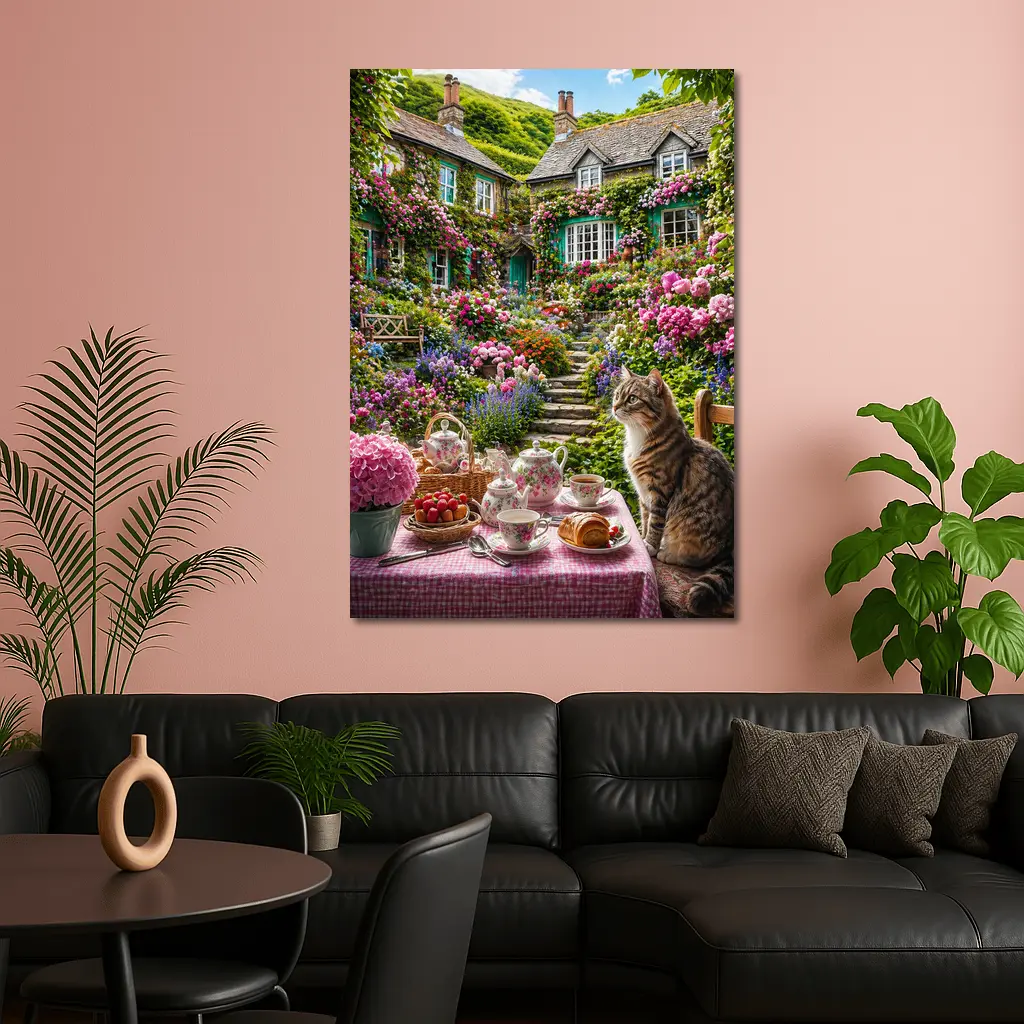 Tabby Cat English Cottage Garden Tea Setting – Wall Art