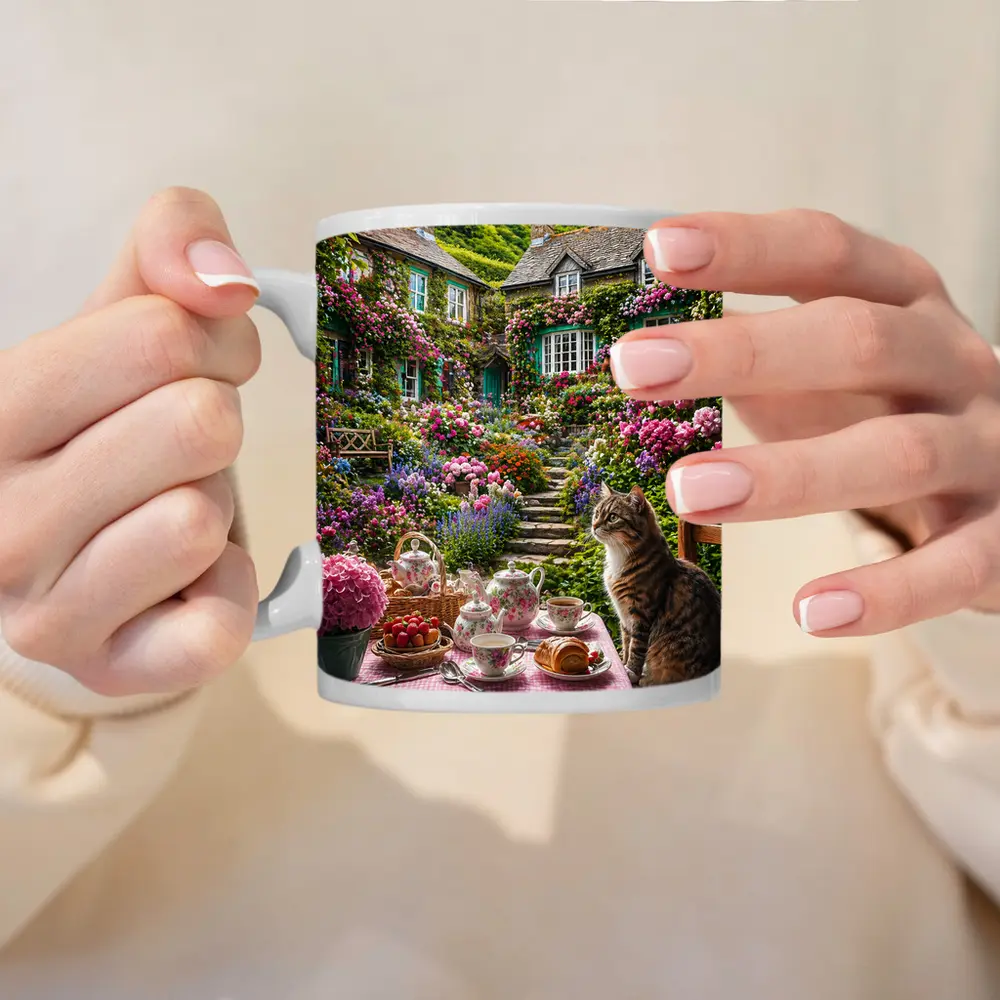 Tabby Cat English Cottage Garden Tea Setting – Mugs