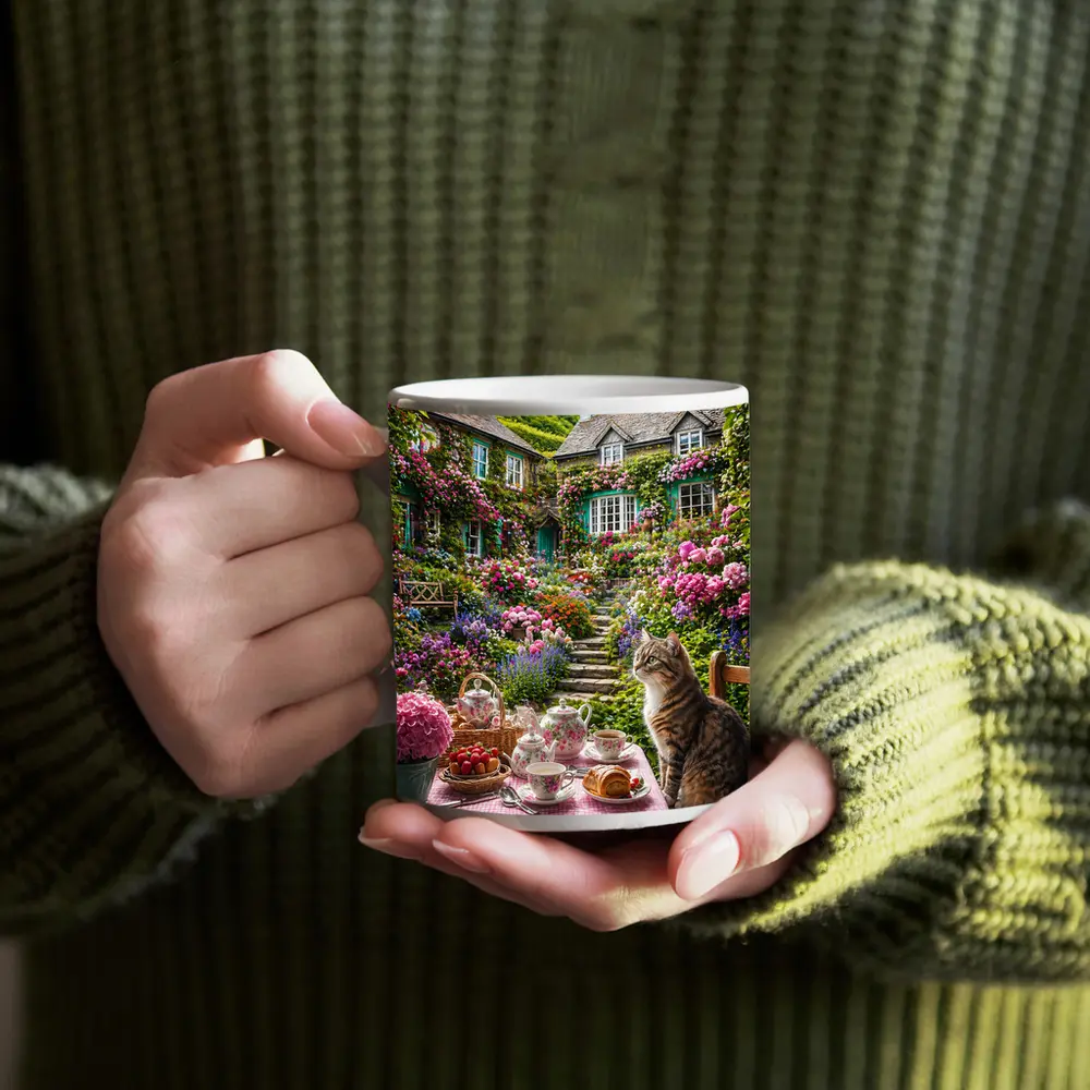 Tabby Cat English Cottage Garden Tea Setting – Mugs