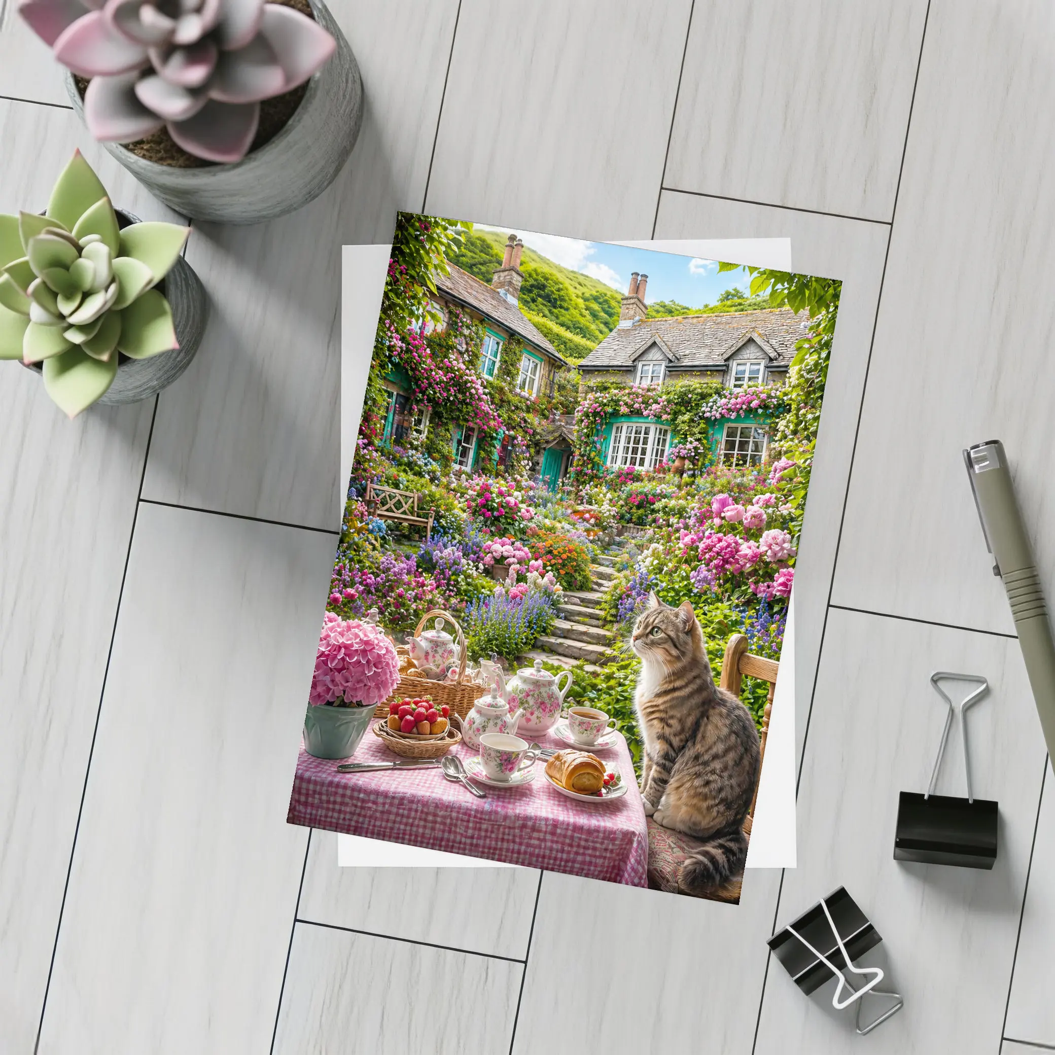 Tabby Cat English Cottage Garden Tea Setting – Postcards