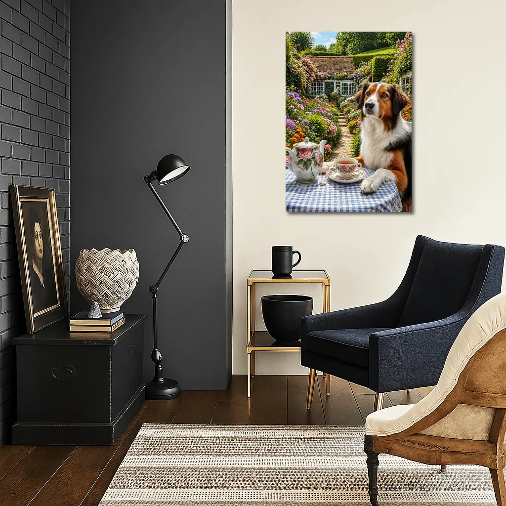 Border Collie Tea Garden Cottage Flowers – Wall Art