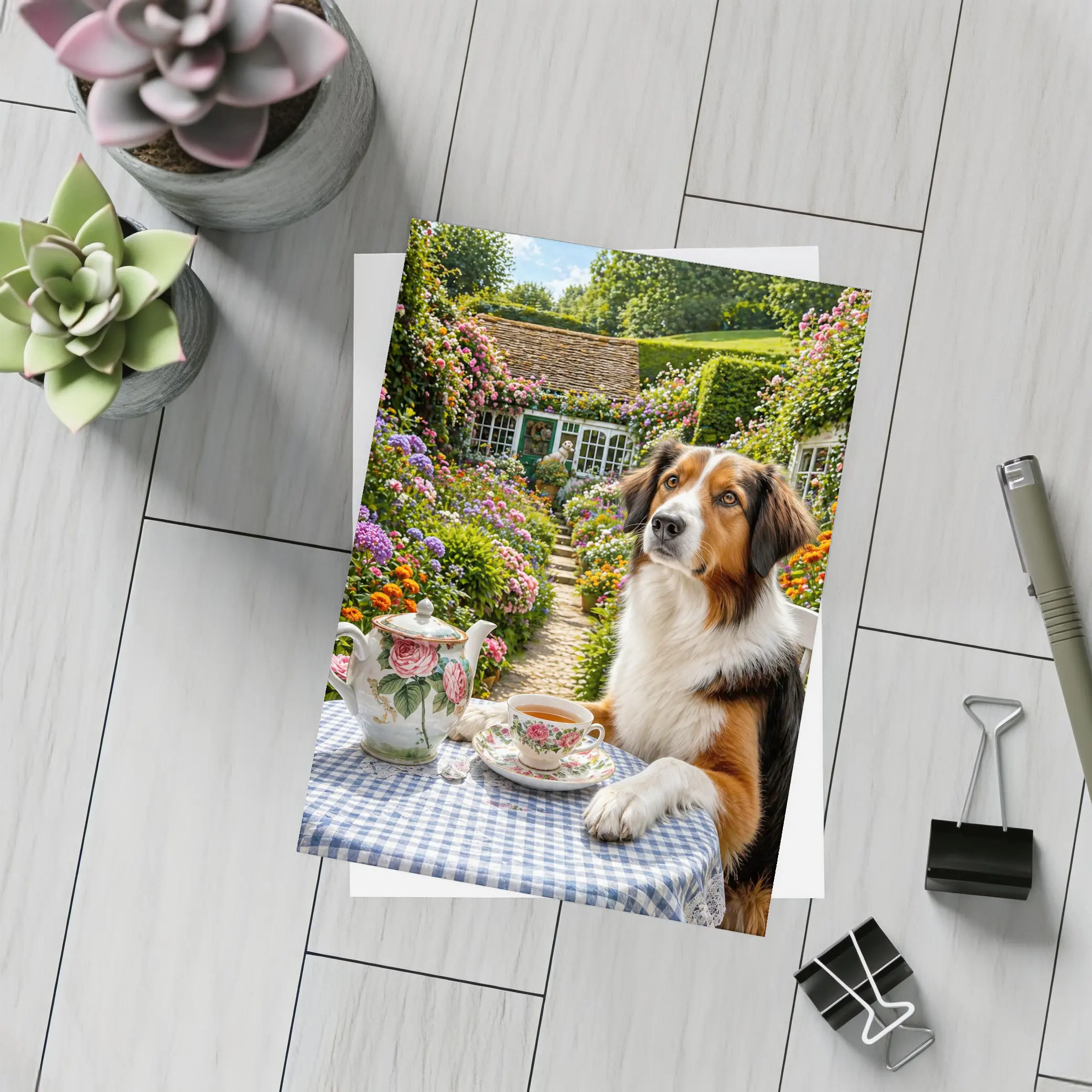 Border Collie Tea Garden Cottage Flowers – Postcards