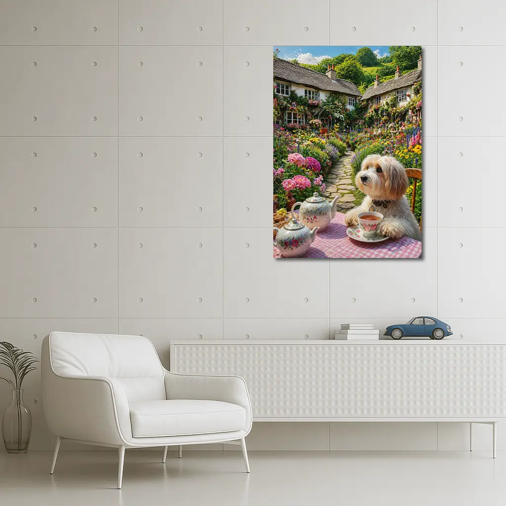Fluffy Dog Afternoon Tea Cottage Garden – Wall Art